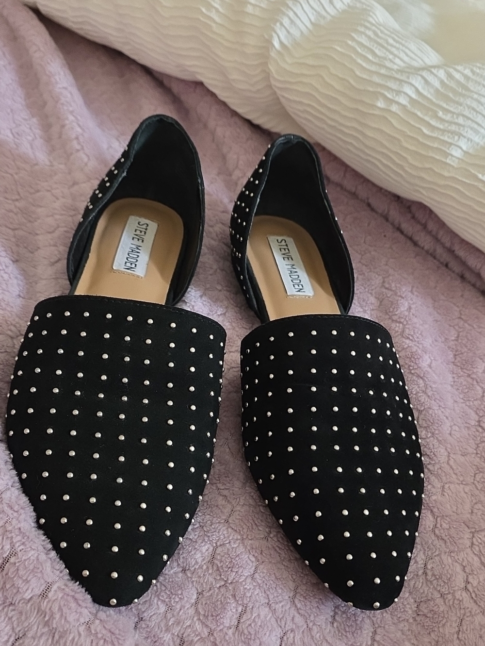 Steve Madden Black Studded Pointed Toe Flats